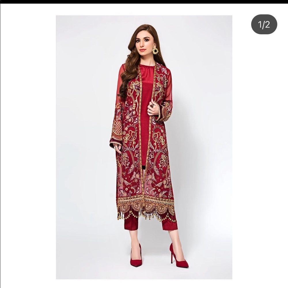 Baroque Pakistani Designer Formal Red Burgundy Suit Indian Small